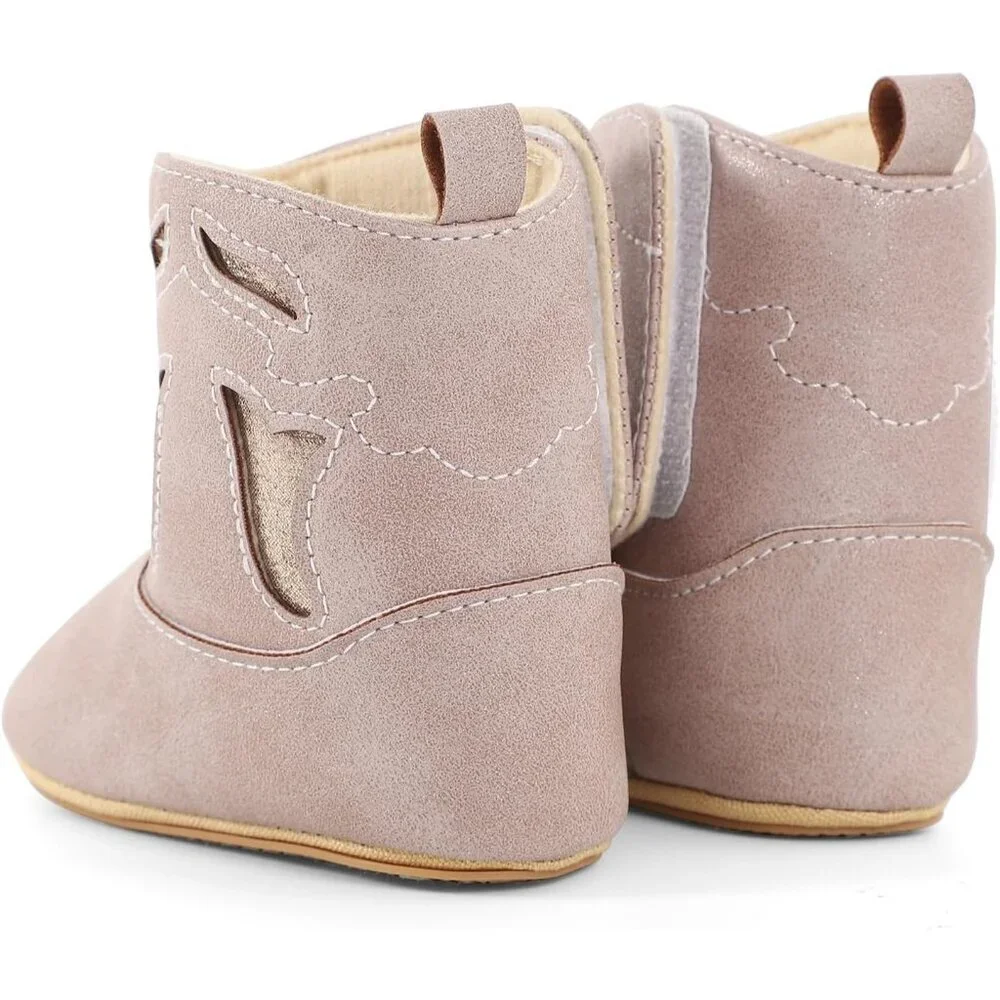 Infant Toddler Glitter Pink Faux Leather Western Rubber Sole Tassel Booties